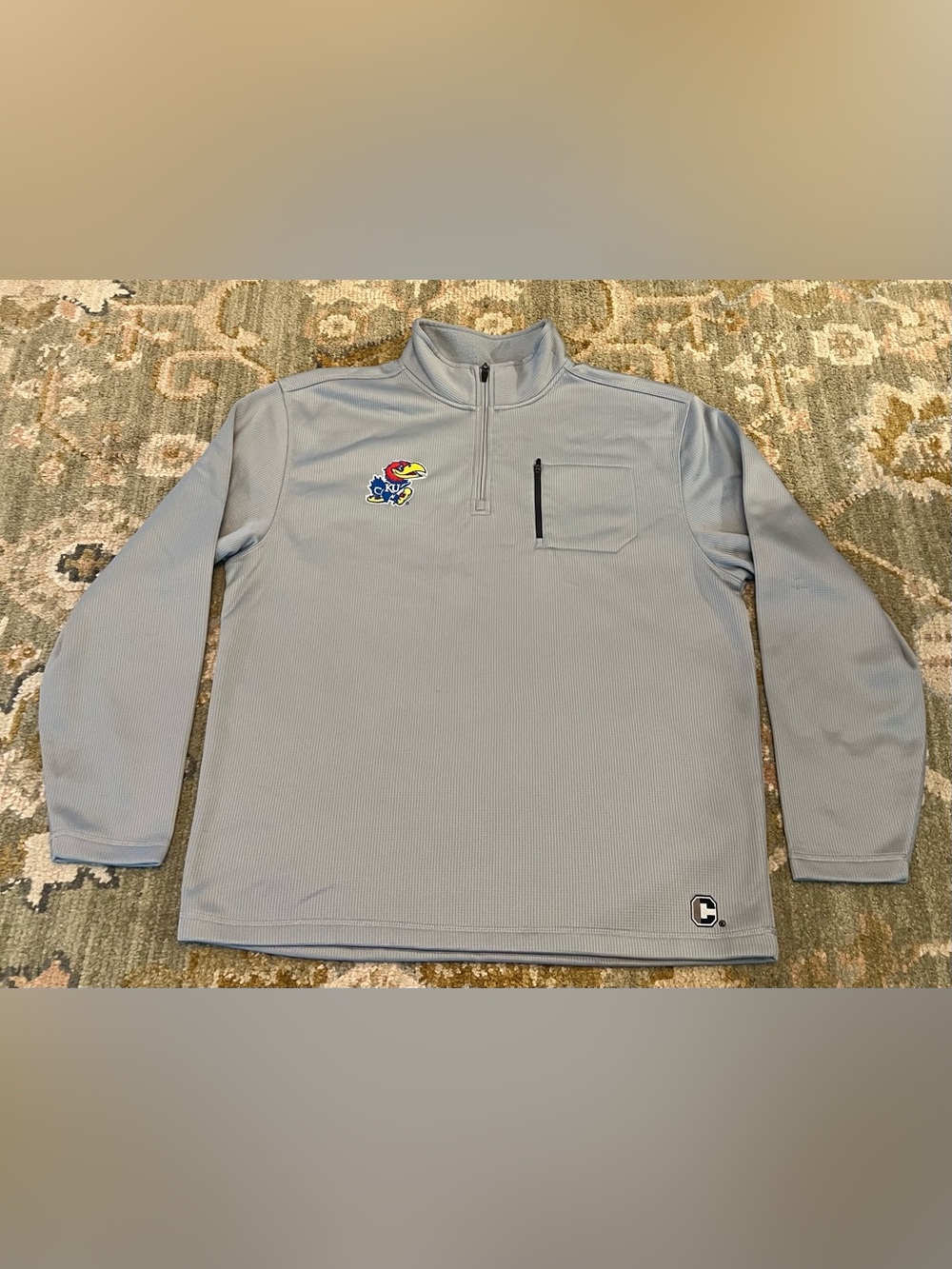 Kansas Jayhawks Crable 1/4 Pullover Men’s Size XXL Color Grey Flaws